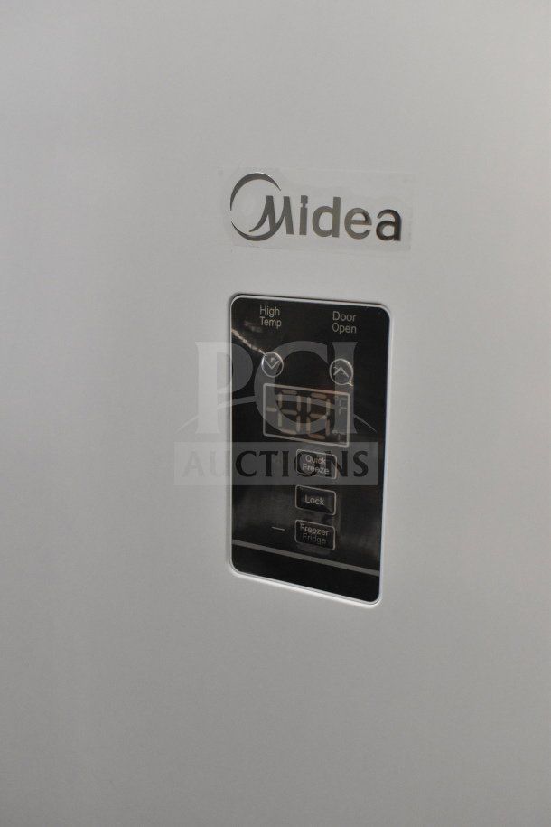 Midea Single Door Reach In Refrigerator, 115 Volts, 1 Phase, digital display, excellent condition, branded logo visible.