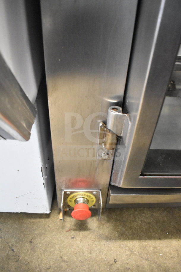 Old Hickory N/6.5G rotisserie oven with stainless steel finish, emergency stop button, and visible door hinge.