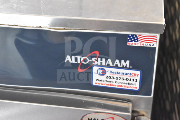 2018 Alto Shaam 1200-S heated holding cabinet, 120V, on commercial casters. Made in USA label visible.