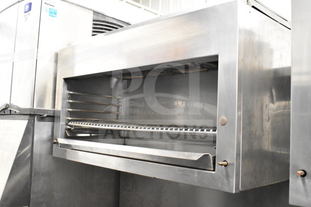 Jade Range commercial 6-burner gas range with salamander cheese melter, stainless steel, good condition.