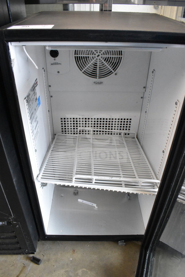True GDM-06-LD mini cooler merchandiser, single door, 115 volts, white interior, wire shelving, excellent condition.