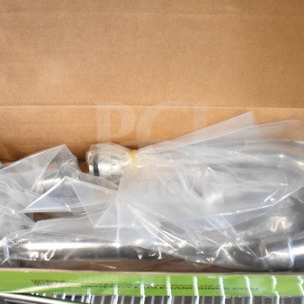 BRAND NEW SCRATCH AND DENT Regency wall mount faucet with 3.5" swivel gooseneck spout, 8" centers, sealed in box.