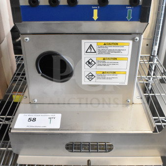 Follett IMDV-2CM Diverter Valve, stainless steel, caution labels, multiple lanes, excellent condition, serial tag included.
