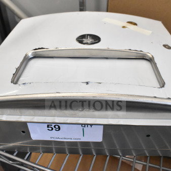 Brand new wall mount unit with scratches and dents. Features stainless steel with ASI branding. Auction tag indicates "59".