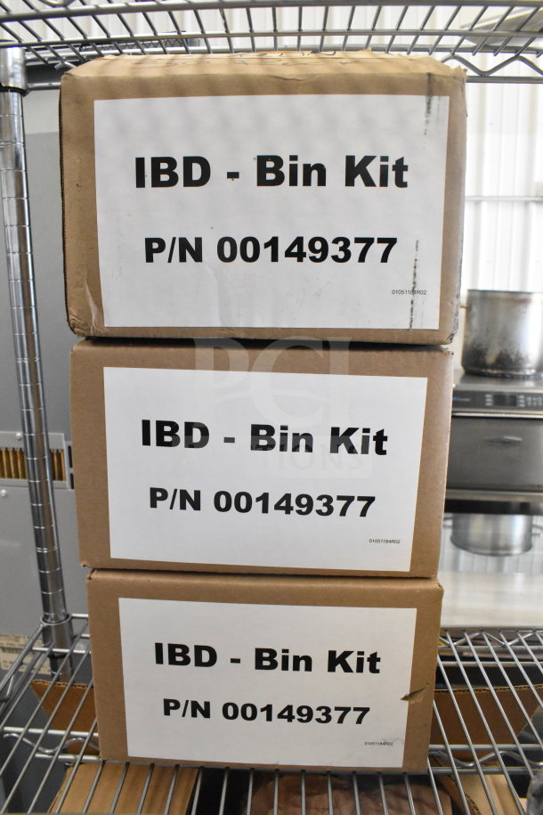 Three Follett 00149377 Sensor Distribution Assemblies in boxes, labeled "IBD - Bin Kit." Brand new with minor scratches.