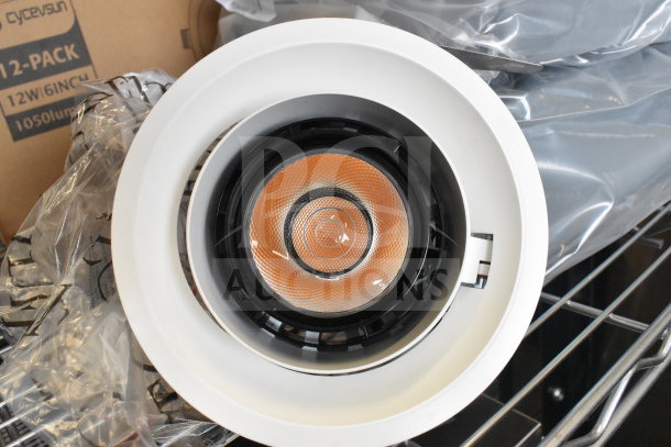 Flos E347601 light fixture with white housing, features central LED light, new condition, includes visible packaging.