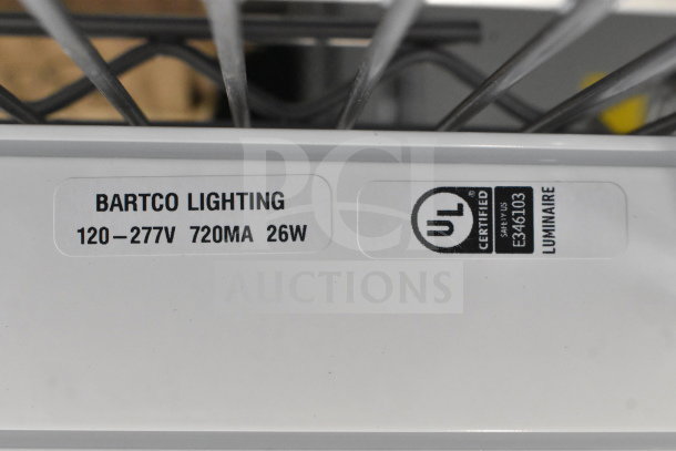 Bartco Lighting fixture, 120-277V, 720mA, 26W. UL certified label visible, model E346103.