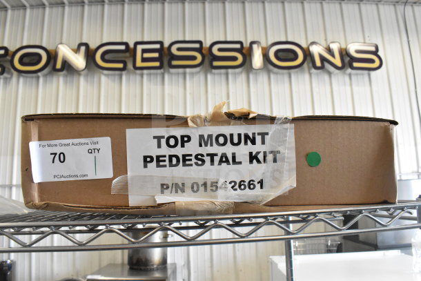 Boxed Top Mount Pedestal Kit with label showing P/N 01542661 in new condition, on wire shelf.