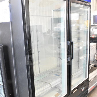 Brand new Avantco 178GDC49FHCB glass door merchandiser freezer, black, LED lighting, 115V, 1-phase, minor scratches.