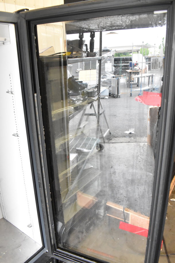 2017 True GDM-12-HC-LD commercial cooler, single glass door, 115V, 1 Phase, visible shelving, used condition.