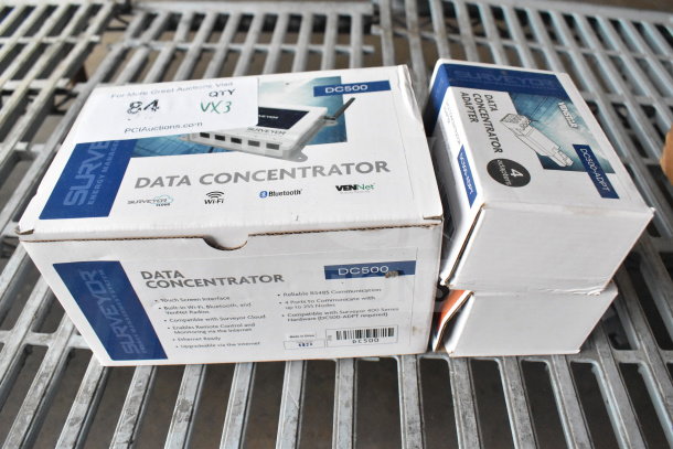 Surveyor DC500 Data Concentrator and Adapter in boxes, with Wi-Fi and Bluetooth, marked QTY VX3.