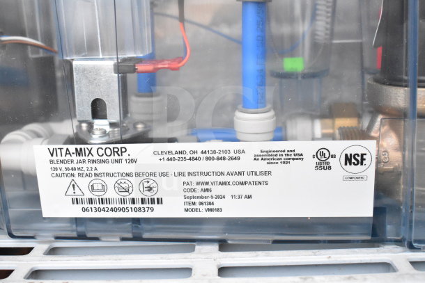Vita-Mix VM0183 Commercial Blender Jar Rinsing Unit, 120V, 1 Phase. Features caution label and NSF certification.