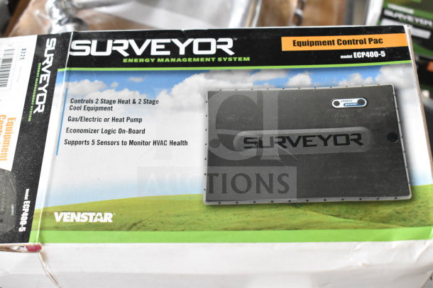 Surveyor Equipment Control Pac ECP400-5, brand new, supports 5 HVAC sensors, controls stage heat/cool, on-board economizer.