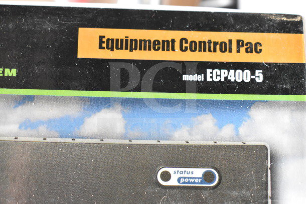 Packaging for Equipment Control Pac, model ECP400-5, showing status and power indicators.