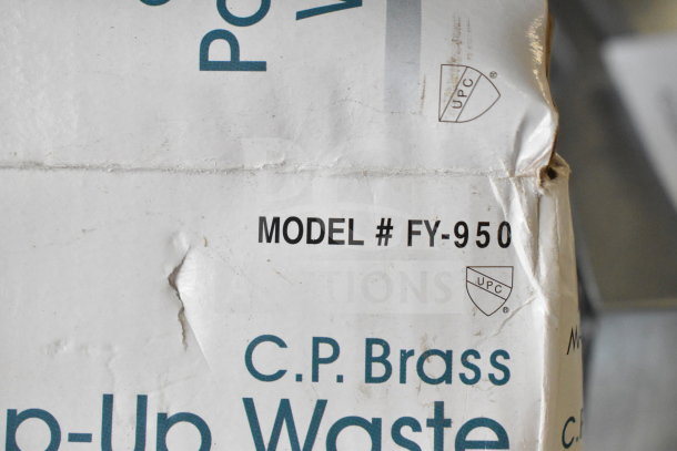 Matco Norca Pop Up Waste, model FY-950, C.P. Brass material, UPC labeled, new with scratches and dents on box.