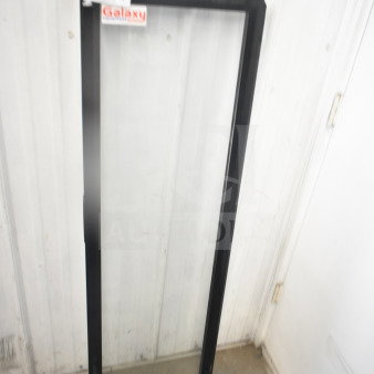 Galaxy Door for Merchandiser, clear glass panel, black metal frame, excellent condition, features brand label.