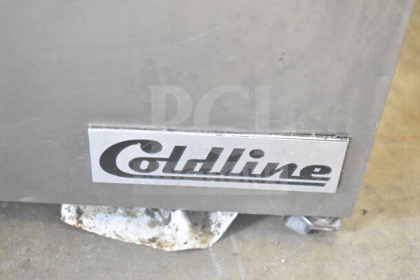 2022 Coldline SMP-36 sandwich prep table, commercial, missing back lid part, 115V, logo visible on front.