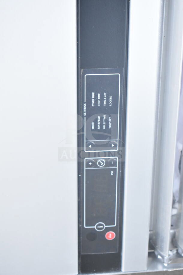 Berner ADL-1 Commercial Air Curtain control panel. 208 Volts, 3 Phase. Features settings for mode, fan speed, and time.