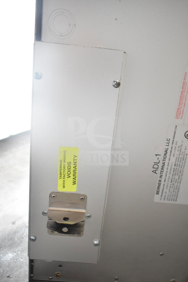 Berner ADL-1 Commercial Air Curtain, 208V, 3 Phase, with warranty label visible, in good condition.