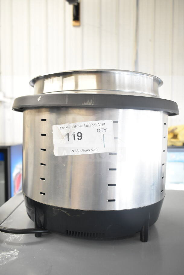 Vollrath 7411 Commercial Soup Kettle Food Warmer, stainless steel, 120V, 1 phase, visible wear, item tag reads "119 QTY".