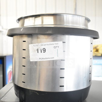 Vollrath 7411 Commercial Soup Kettle Food Warmer, stainless steel, 120V, 1 phase, visible wear, item tag reads "119 QTY".