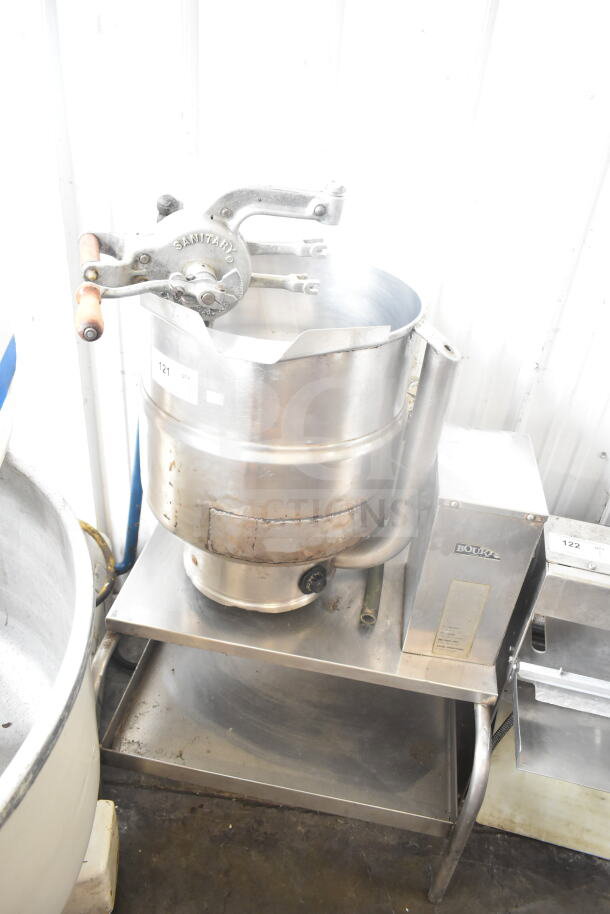 Groen TD3/7-40 commercial 40-quart tilting kettle, stainless steel, 208 volts, 3 phase, with visible wear and markings.