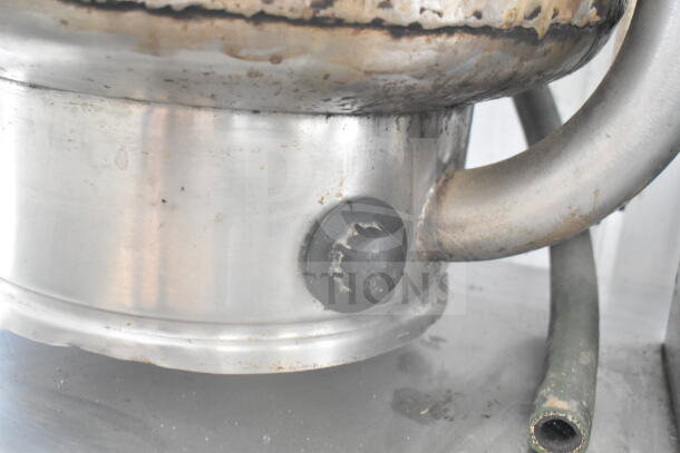 Groen TD3/7-40 Commercial 40 Quart Tilting Kettle, 208V, 3 Phase, features wear and discoloration on the metal surface.