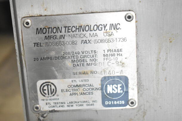 Autofry FFG-10 commercial electric ventless fryer, 208/240V, 1 phase. ETL and NSF listed. Serial: 4640-A, Mfg: Dec-95.