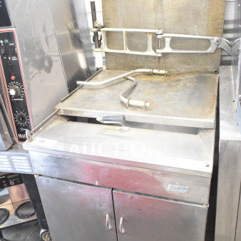 Pitco Frialator commercial donut fryer with dough dropper arm and plunger, 120,000 BTU, stainless steel body, used condition.