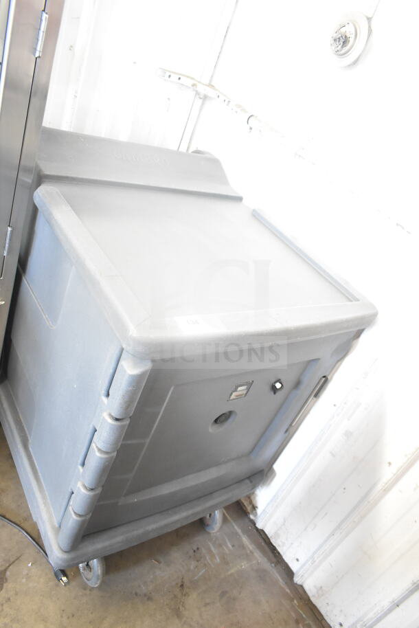 Cambro CMBHC1826L gray poly heated holding cabinet on commercial casters, 120V, 1 phase, in good condition.
