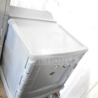 Cambro CMBHC1826L gray poly heated holding cabinet on commercial casters, 120V, 1 phase, in good condition.