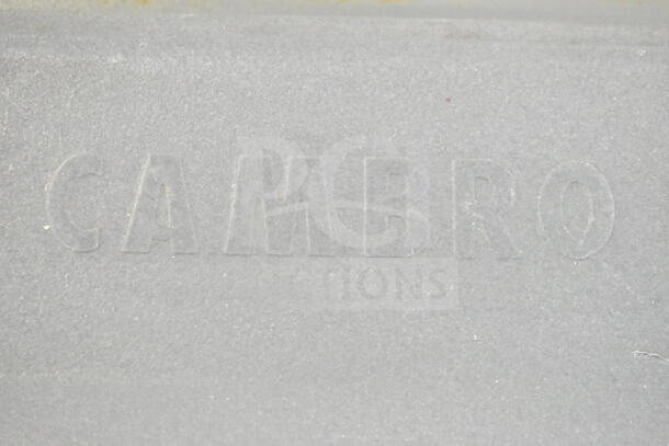Cambro CMBHC1826L gray poly heated holding cabinet on commercial casters. Features embossed Cambro logo, 120V, 1 phase.