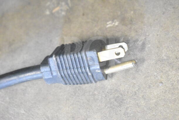 Power plug for Cambro CMBHC1826L gray poly heated holding cabinet, 120 volts, 1 phase, shown on commercial casters.