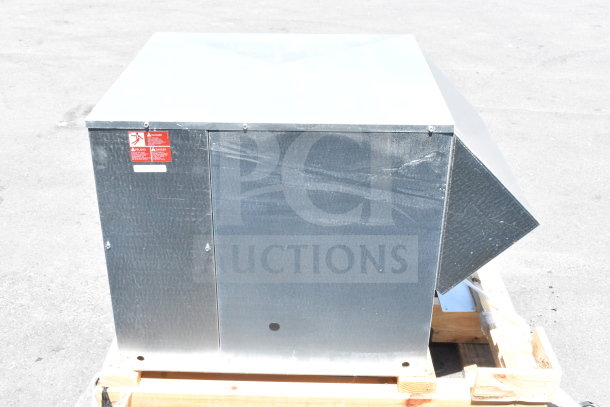 Brand new Master-Bilt MHHZ0353B commercial compressor, 200/230V, 1 phase, slight scratches, viewed on wooden pallet.