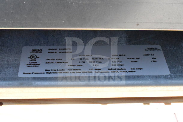 Brand new Master-Bilt MHHZ0353B commercial compressor label, 200/230V, 1 phase, scratch and dent, details specifications.