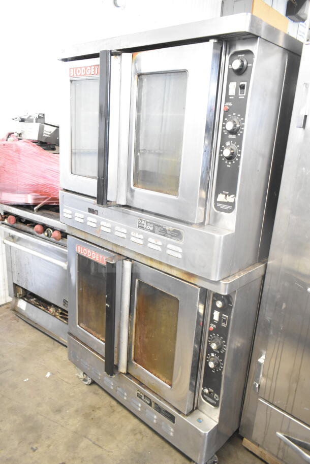 Blodgett commercial gas convection oven with view-through doors, thermostatic controls, used condition, dual stack.