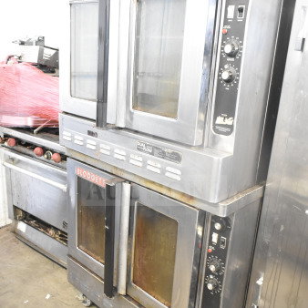 Blodgett commercial gas convection oven with view-through doors, thermostatic controls, used condition, dual stack.