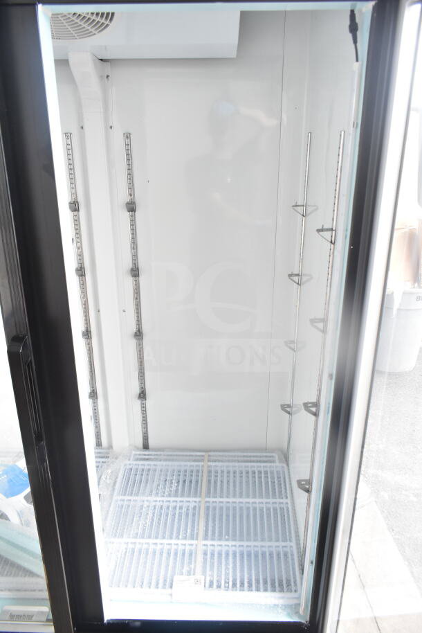 Avantco 178GDC40HCB commercial black glass door refrigerator, new scratch and dent, LED lighting, 115V, 1 phase.