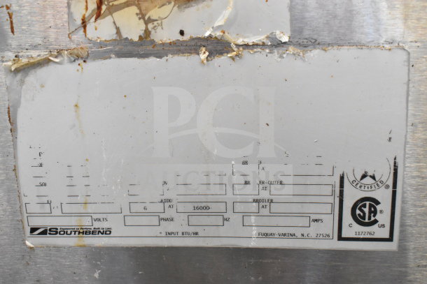 Southbend Commercial Gas Flat Top Griddle with Convection Oven, CSA certified label visible, in used condition.