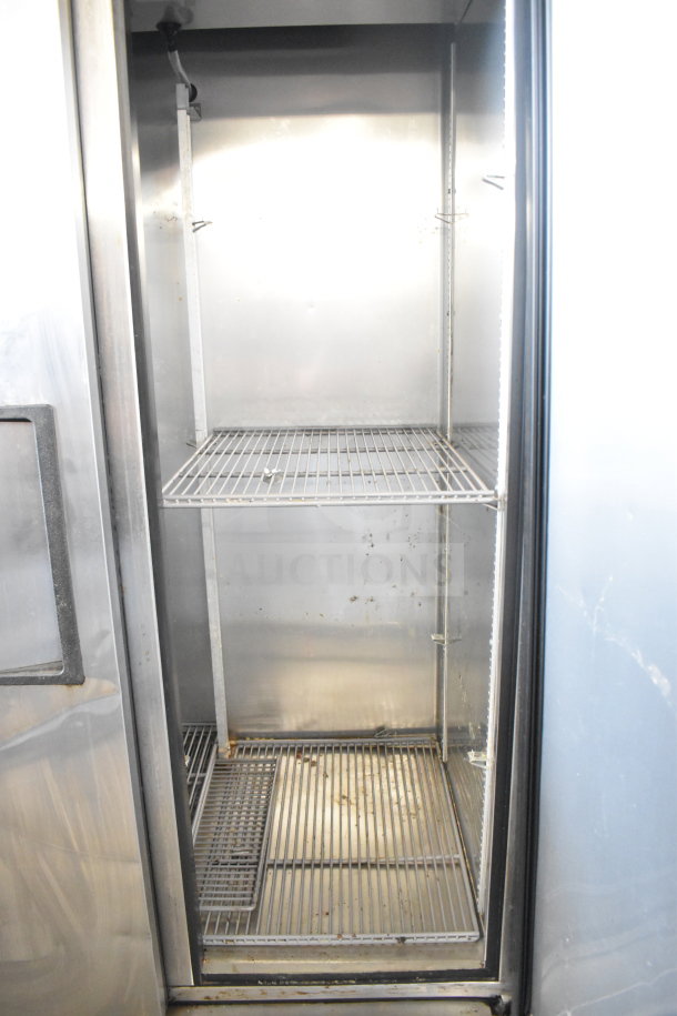 2018 True T-35-HC commercial 2-door reach-in cooler with wire shelves, on casters, 115 volts, 1 phase, good condition.