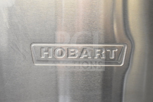 Hobart AM15 dishwasher, embossed logo, stainless steel, commercial use, corner pass through, 208-240V, 3-phase.
