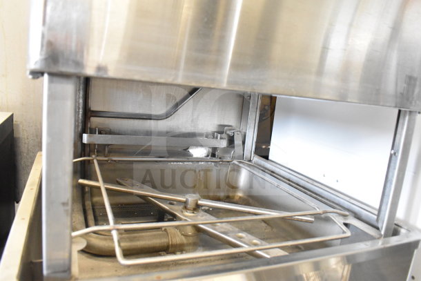 Hobart AM15 commercial dishwasher, corner pass-through model, stainless steel, 208-240V, 3 phase, used condition.