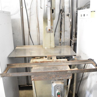 US Berkel Commercial Floor Style Meat Saw, 208 Volts, 3 Phase, showing signs of use. Includes original controls and markings.