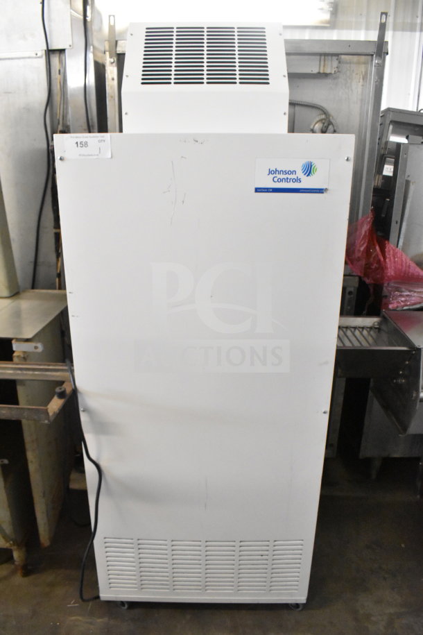 Johnson Controls Isoclean CM commercial air filter on casters, 120V, 1 phase, visible label, minor surface wear.