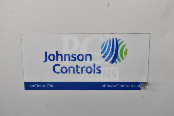 Johnson Controls Isoclean CM commercial air filter, 120V, 1 phase, on casters. Features brand label.