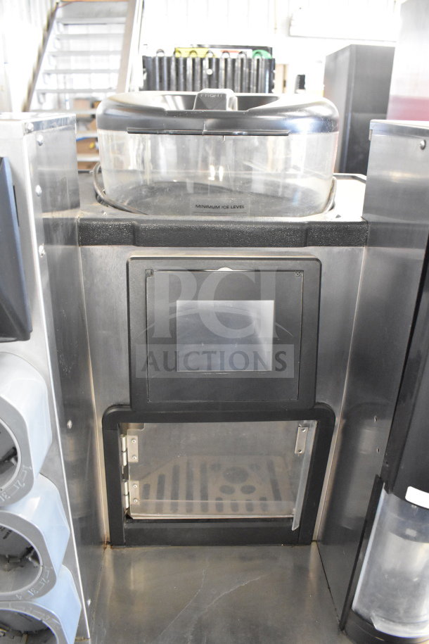 Multiplex MA-8-1US commercial blend-in-cup workstation with single door undercounter cooler, 115V, stainless steel.