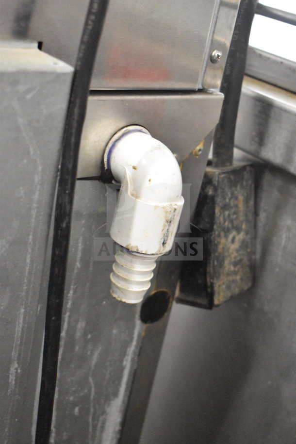 Multiplex MA-8-1US commercial blend in cup workstation with visible pipe fitting, single door cooler, 115V, 1 Phase.