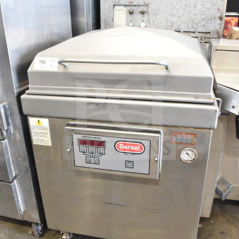 Berkel 400-A commercial vacuum sealer, stainless steel, on casters. Features include digital controls and a pressure gauge. 208V, 3 phase.