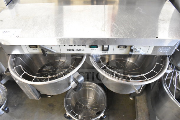 Fetco CBS-62H commercial countertop double coffee machine with 3 brew baskets, 120V, 1-phase, in used condition.