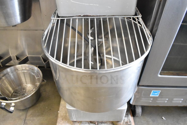 Attias HS40DA 40L spiral mixer with mixing bowl, bowl guard, and dough hook. Commercial grade, stainless steel construction.